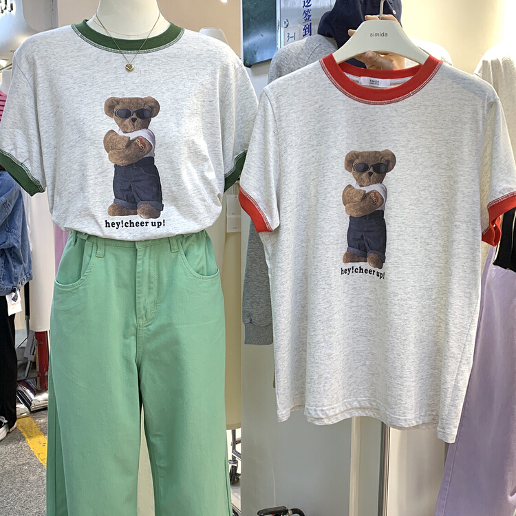 New year in early spring! [Simida / doroe] Korean loose contrast short sleeve T-shirt 10865# zxl