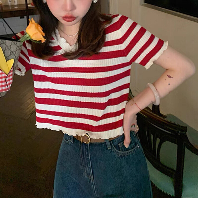 [f · P] striped girls' versatile T-shirt 1587# HBx