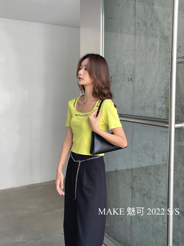 New year in early spring! [make Meike] slim and versatile square neck printed short sleeve T-shirt 5897# XJ
