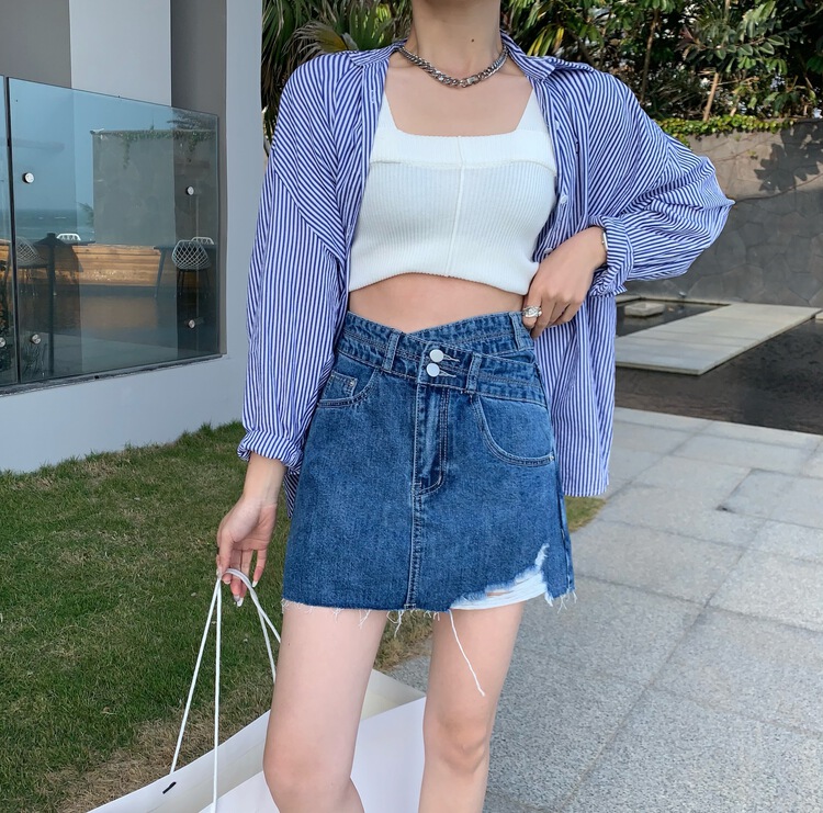 [Qiqi] Korean version versatile slim denim skirt 6116# cqw