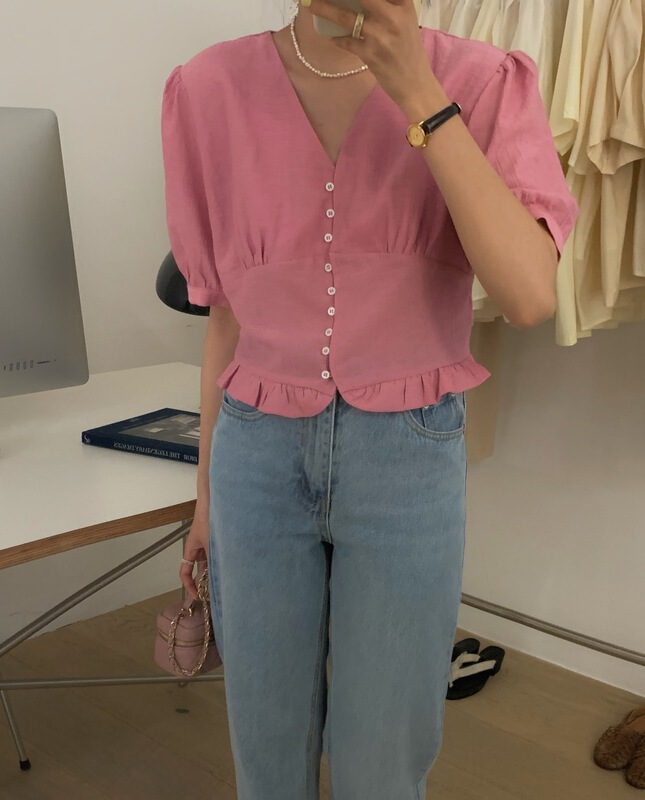 New in early summer! [wanna] Korean style V-neck shirt 89099# cqw