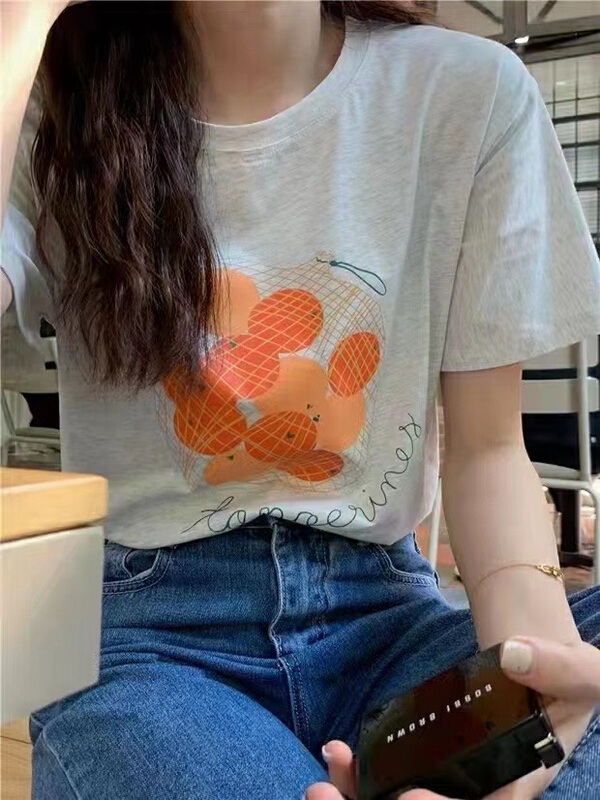 [Yuanxi · elements] niche design fruit print short sleeve T-shirt 1903# WTT