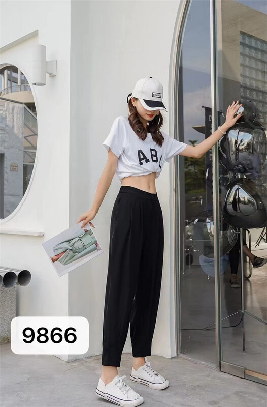 [Meisi pants store] simple, fashionable, versatile, high waist, slim Capris, casual pants 9866# WPL