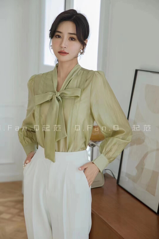 New in early summer! [style] Tiansi temperament long sleeve simple shirt 7858# JJ