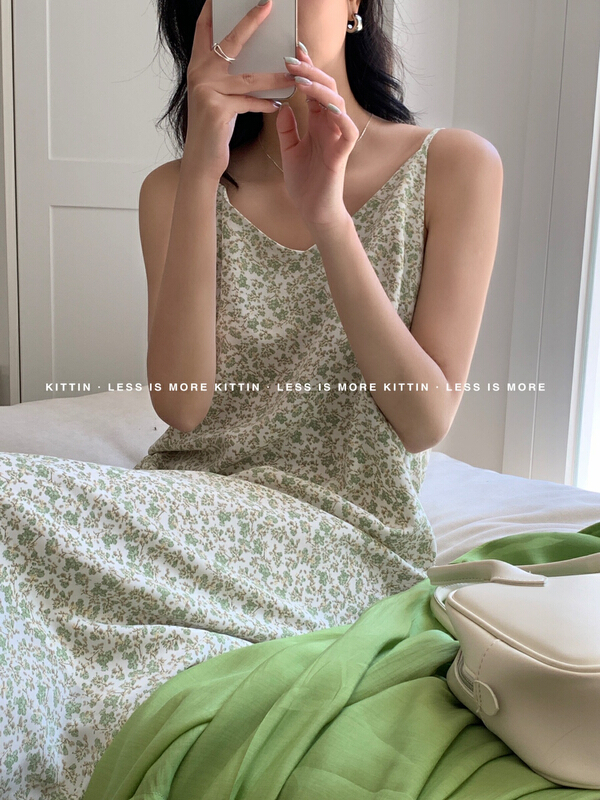 goods in stock! New in early summer! [Kittin] suspender floral medium length dress 529# L