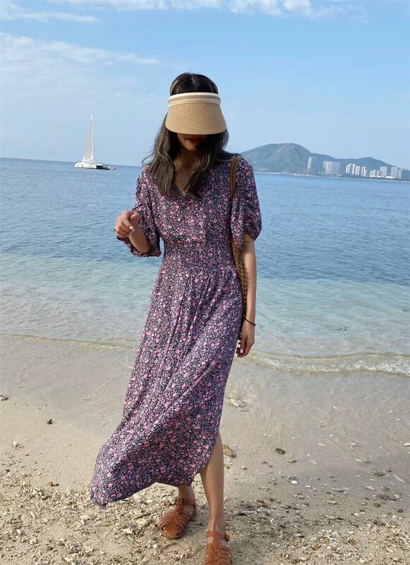 New year in early spring! [one seven] V-neck light familiar style, foreign style and retro dress ops1356# LSL