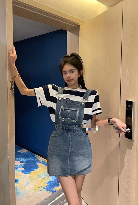 [Dido] cotton denim fashion strap skirt 7167# LSW