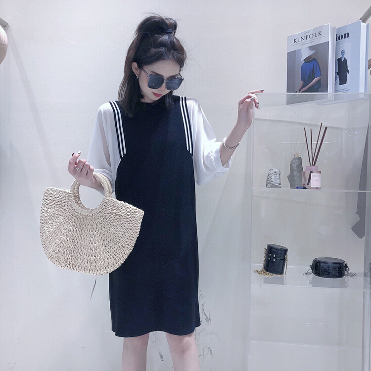 [S.J] fake two-piece stitched small school style loose and thin dress 6771# LSW