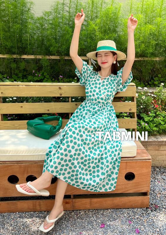 【TABMINI】韓版碎花收腰顯瘦連衣裙  X19502-G#  WPL