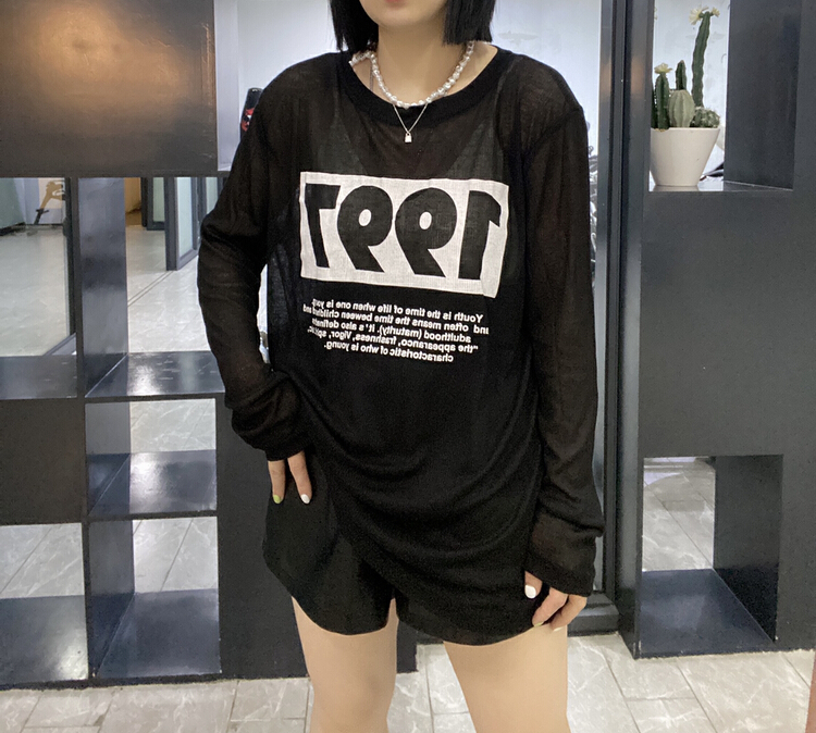 [Qijia +] casual and versatile letter long sleeve T-shirt 7396# zyh