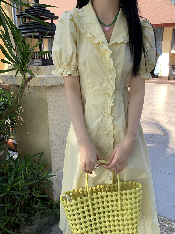 goods in stock! New in early summer! [from. V] Korean style small fresh single breasted dress 5228# L