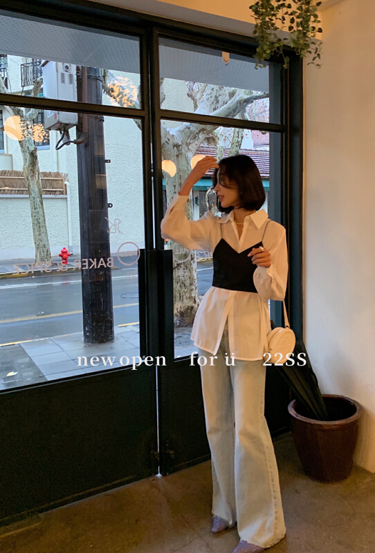 New in early summer! [new open] retro simple style solid color heavy industrial lace composite versatile vest hb22298# zxl
