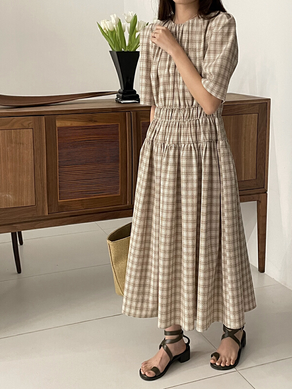 New in early summer! [Hello September] Vintage Plaid Pleated Dress m2305# CLS