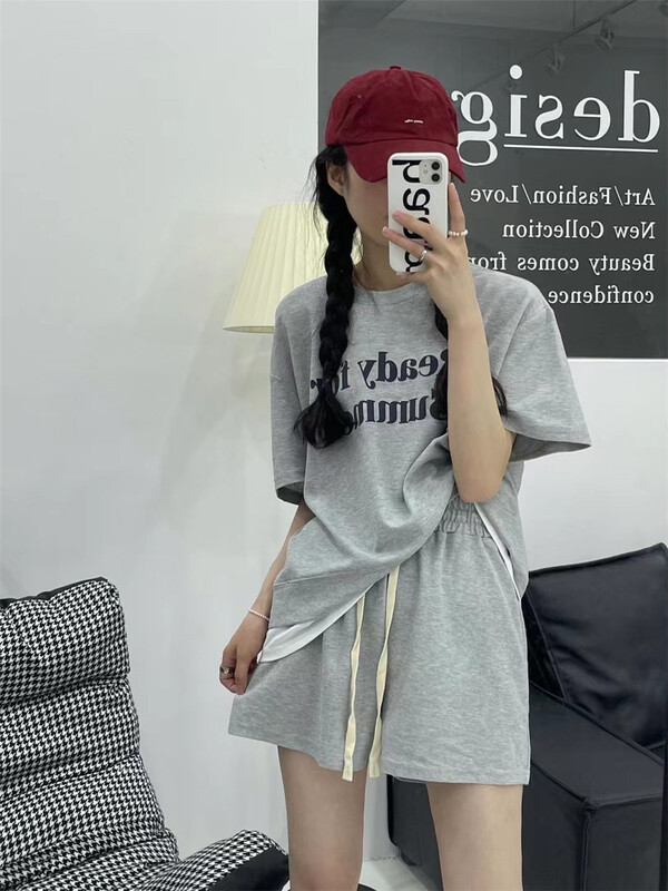 [Miss Jia] simple and versatile fake two letter short sleeves + Korean slim casual Shorts Set 3358# XYY
