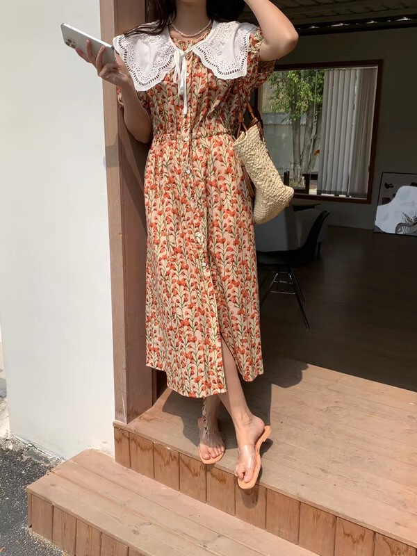 [emoni] Korean flower temperament simple dress (with shawl) 10905# CLS