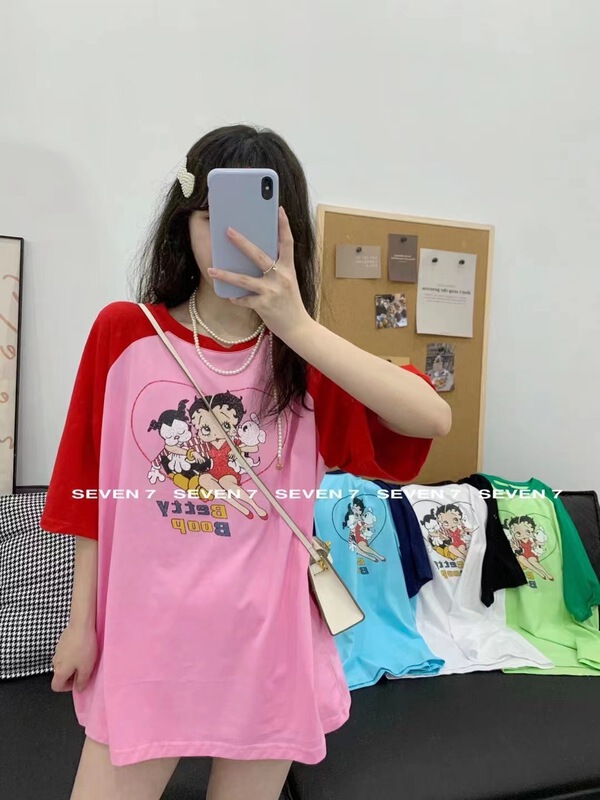 [seven 7] patchwork print Pullover short sleeve T-shirt 8170# WTT