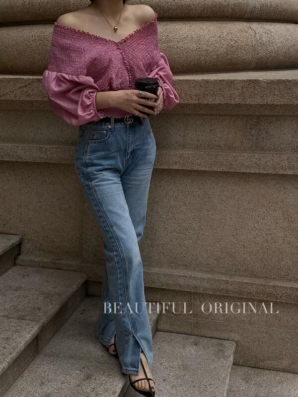 [B-O] V-neck versatile slim shirt 87304# XYJ