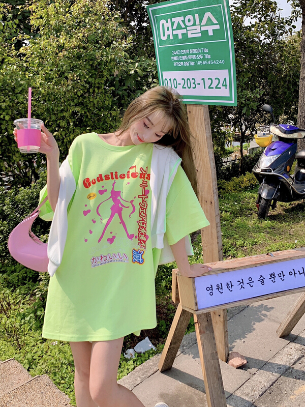 New in early summer! "LOVE" loose thin long age-reducing cute short sleeve T-shirt 868# WTT