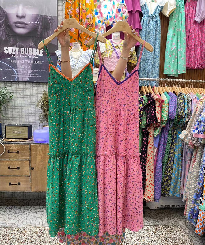 New in early summer! [N21] vintage fashion floral suspender dress 840# WPL