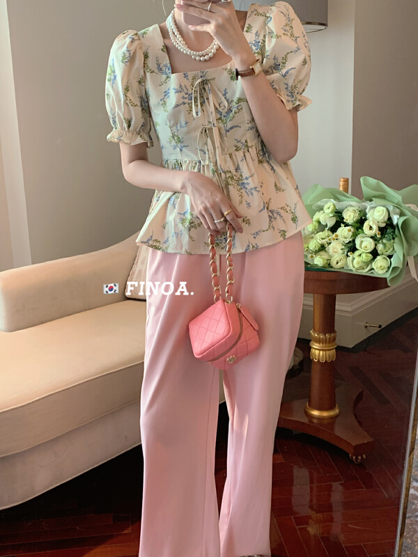 [finoa] Korean casual square neck and waist shirt (only shirts) 10476# CLS