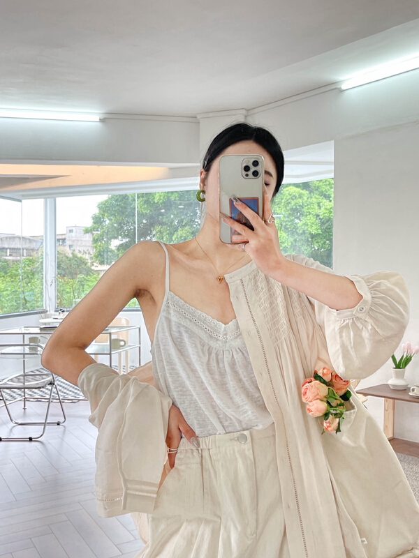 [Rin] stitched lace temperament vest / sling r21008# cqw
