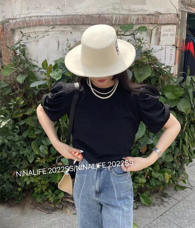 goods in stock! New in early summer! [Nina life] bubble sleeve simple and versatile blouse 3900# zxl