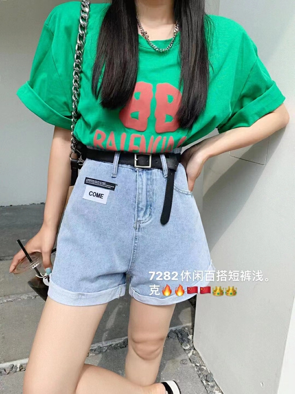 New in early summer! [J-star] high waist thin washed denim shorts (with belt) 7282# WTT