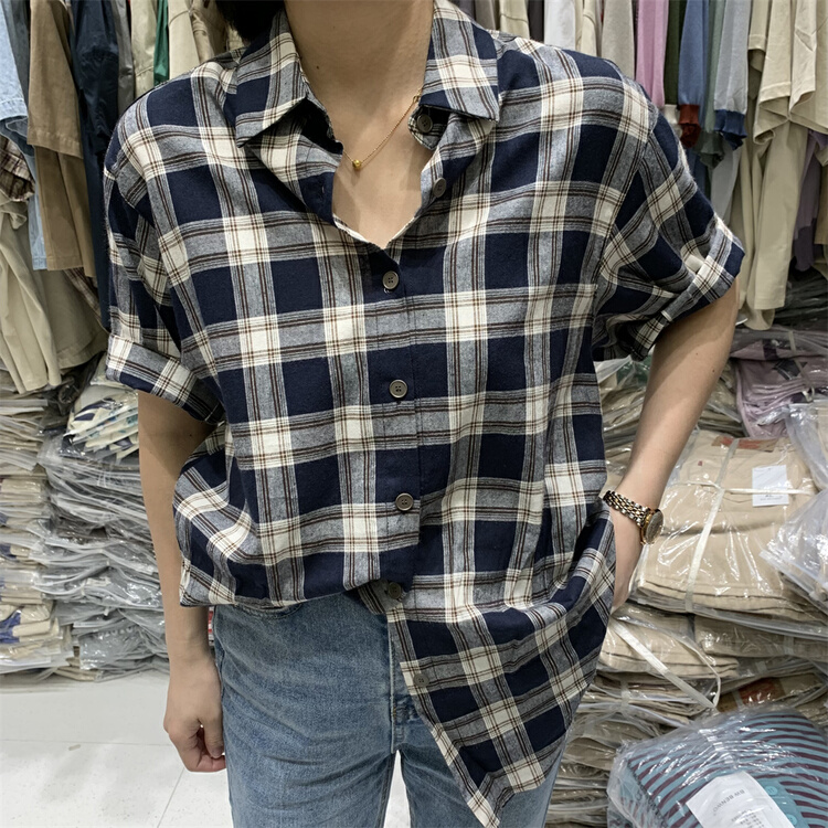 [benwo] Korean loose check thin shirt 06118# CLS