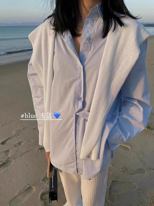 Original price 43.99! New year in early spring! [I-D] Korean oblique button shawl shirt (with detachable shawl) 5110# L