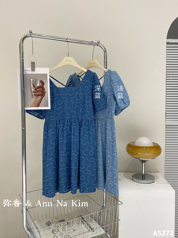 goods in stock! New in early summer! [Mi Xiang] Embroidered Denim doll dress (with waist rope) 5272# hjy