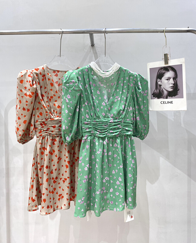 goods in stock! New in early summer! [sun] Korean floral bubble sleeve dress qz1398# lwy