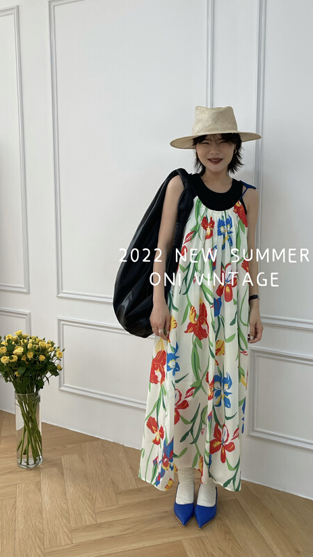 [onivinage Ernie] temperament suspender flower dress ow224n5316# zxl