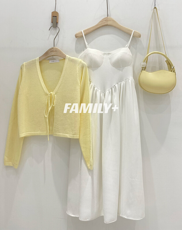 [family +] temperament celebrity suspender dress + ice cut-out sunscreen cardigan suit ys1-322# ozq
