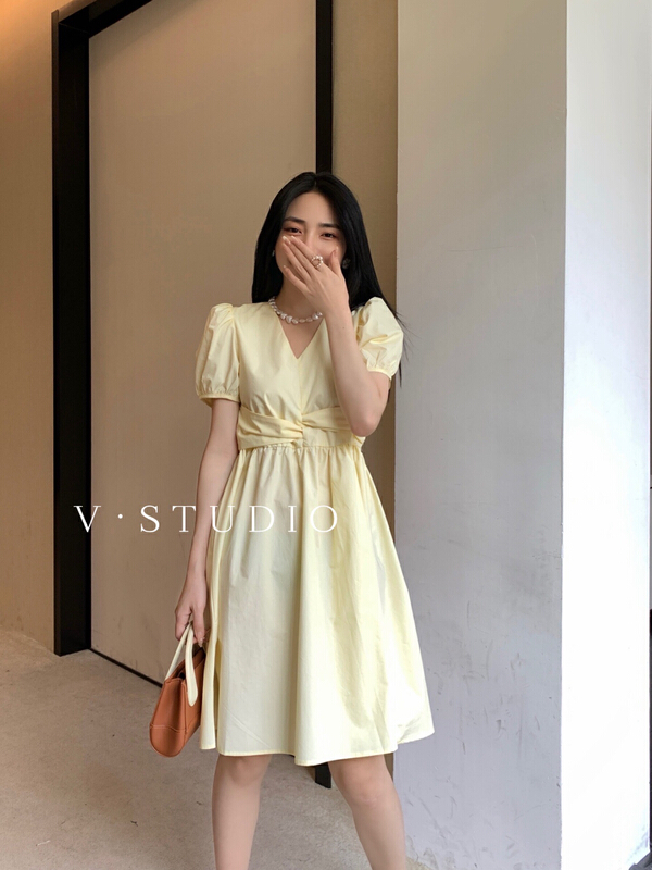 [v.studio] Korean fashion bubble sleeve dress 8822# L
