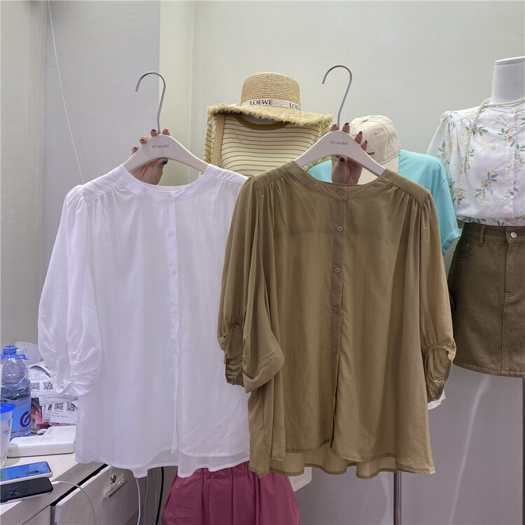 goods in stock! [h2-studio] Korean loose bubble sleeve Round Neck Shirt a716# HBx