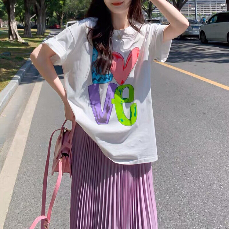 [ziyijia] Korean ins letter printed round neck short sleeve T-shirt 1152# WTT