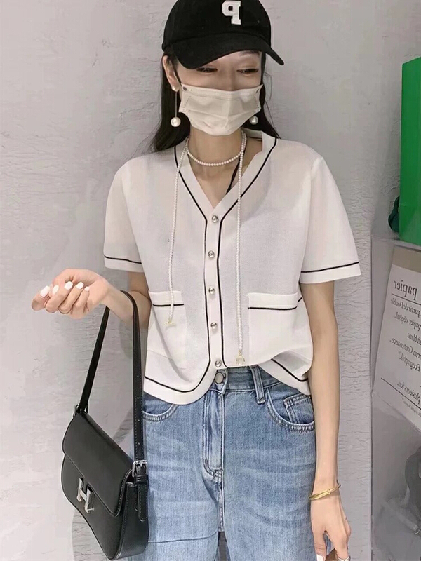 [S.J] fashion color contrast versatile knitted cardigan 6921# LSW