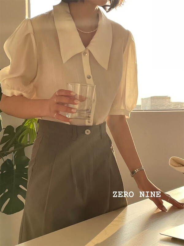 [zero-nine 009] Korean short aging bubble sleeve shirt 9280# zjy