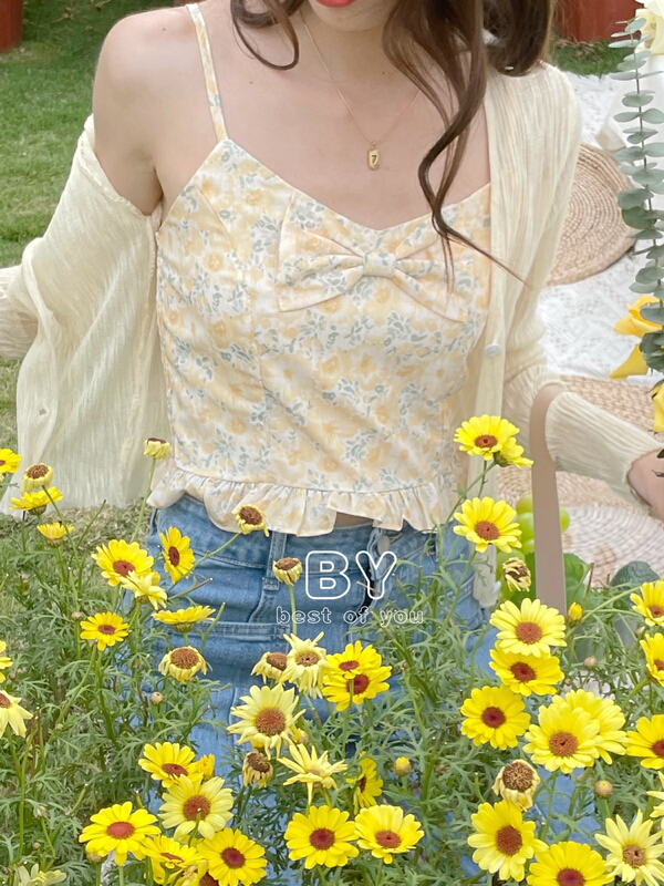 [best of you] small broken flower BOW STRAP vest ys1-9856# HBx