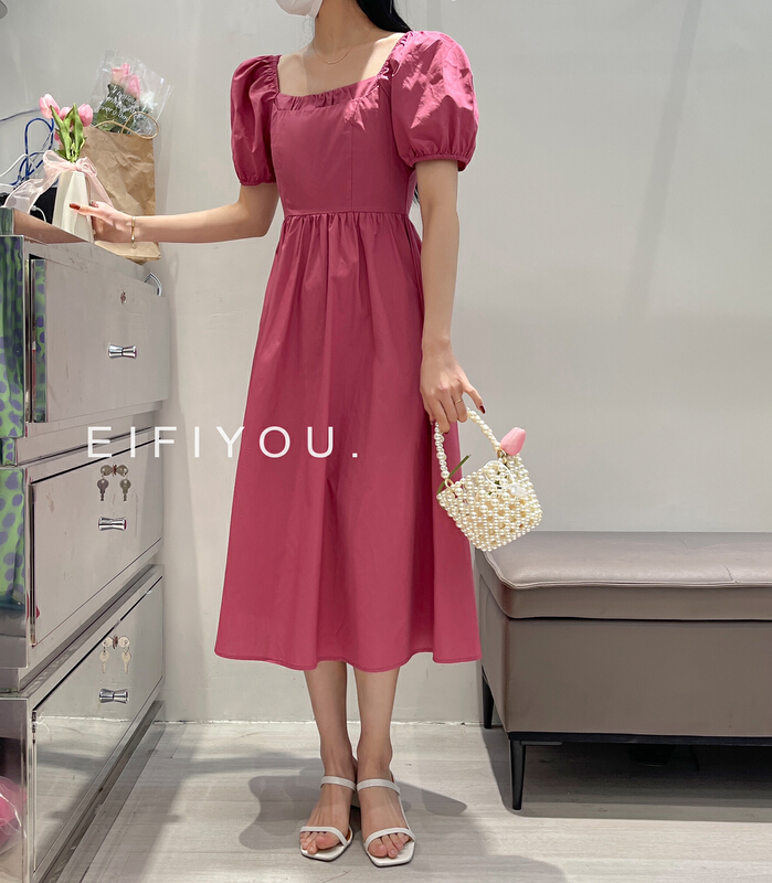 New in early summer! [EI fi you] court style clean color design square collar dress 5058# LSL