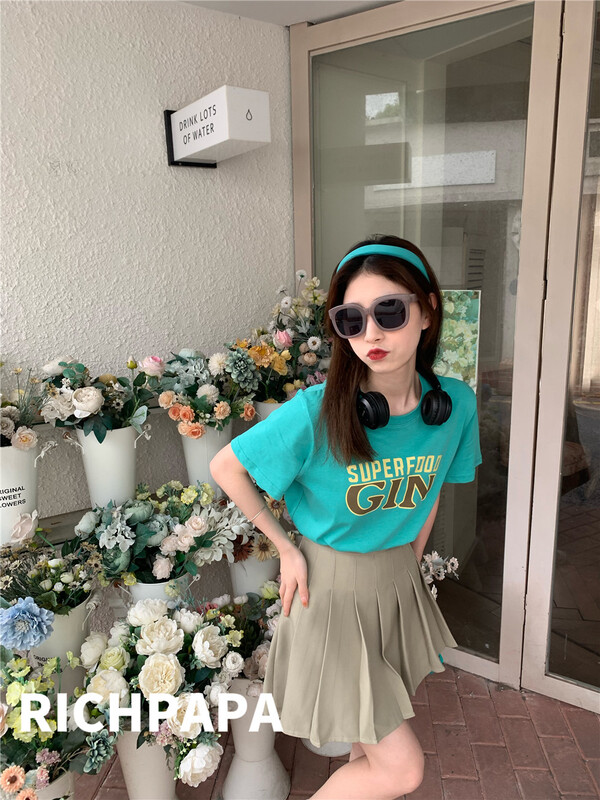 New in early summer! [rich Papa] Korean alphabet print ins versatile short sleeve T-shirt t238# zxx
