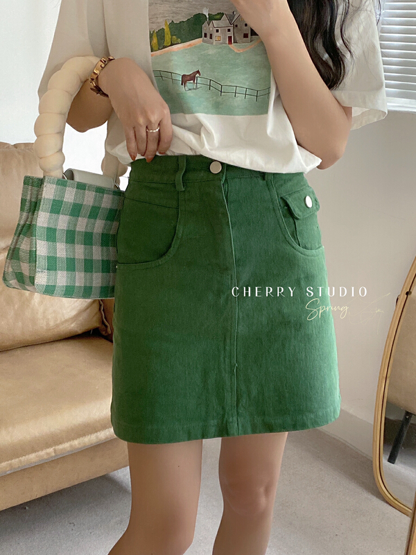 New in early summer! [cherry studio] Korean high waist washing skirt 5084# HBx