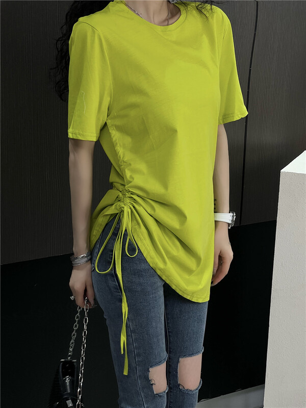 [QQ shop] back letter printed drawstring short sleeve T-shirt 8837# ozq