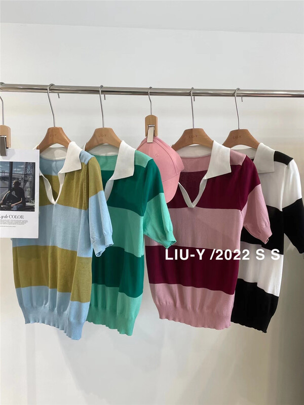 [Liu. Y] color blocking comfortable Korean polo shirt 3395# L