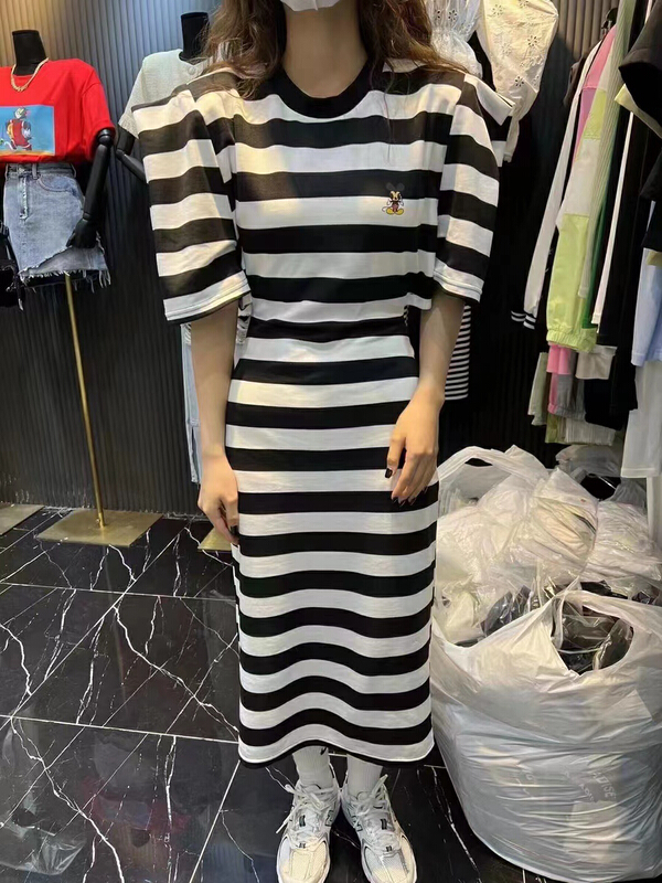 [mi ni] striped back waist leakage dress 1020# PCZ