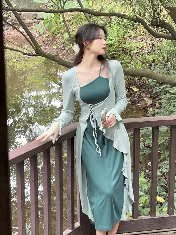New year in early spring! [L.L studio] Vintage fake two piece waist closing design dress 7159# PCZ
