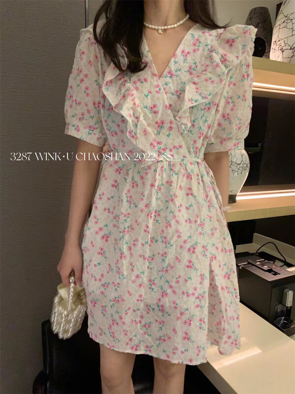 New in early summer! [wink. U] floral Ruffle lace up dress 8916# XJ