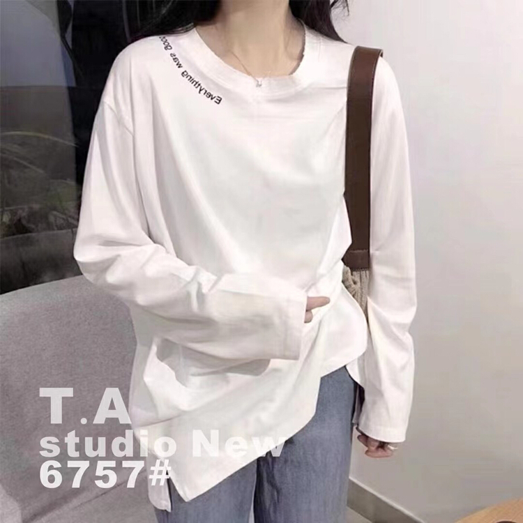 New year in early spring! [TA +] Korean round neck letter long sleeve T-shirt 6757-1# XYY