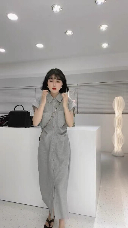 【MI】韓版POLO領單排扣連衣裙  9531#  PCZ
