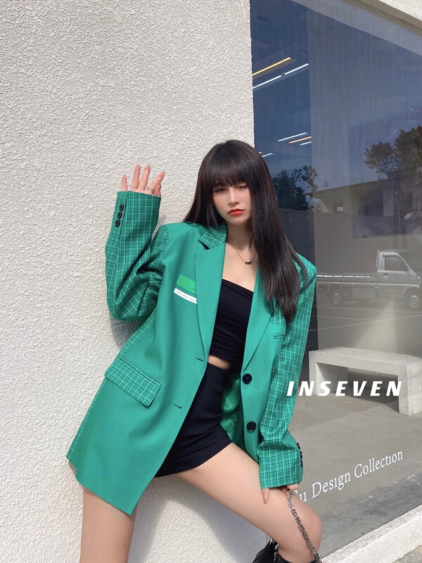 Stock! [inseven] fashion casual Plaid stitching design suit 25086\ozq